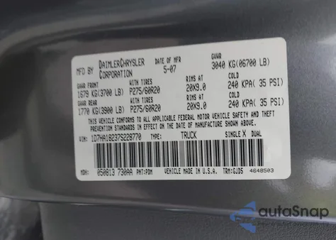 2007 Dodge Ram 1500 Laramie из США, поврежденный, VIN 1D7HA18237S228770